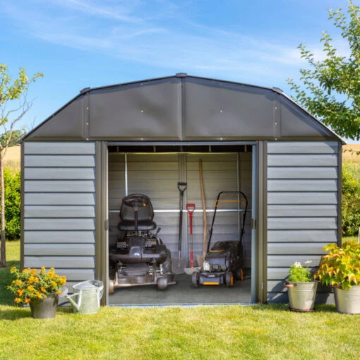 Abri De Jardin 7,8m² à Toit Mansardé En Acier Galvanisé Anthracite Spacemaker -Jardin Soldes abri de jardin 78m type hangar en acier galvanise anthracite spacemaker 1