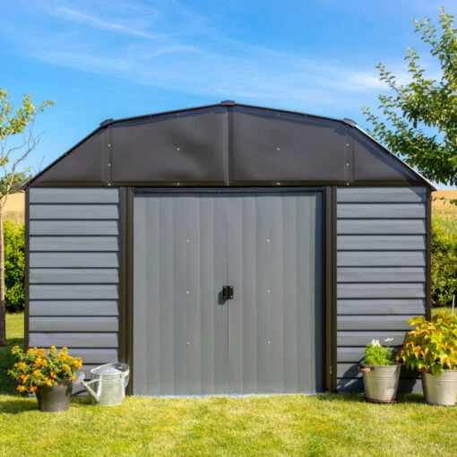 Abri De Jardin 7,8m² à Toit Mansardé En Acier Galvanisé Anthracite Spacemaker -Jardin Soldes abri de jardin 78m type hangar en acier galvanise anthracite spacemaker 2