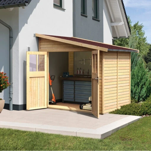 Abri De Jardin Adossé En Bois Certifié 4,18m² Bomlitz 2 - Karibu -Jardin Soldes abri de jardin adosse en bois certifie 418m bomlitz 2 karibu