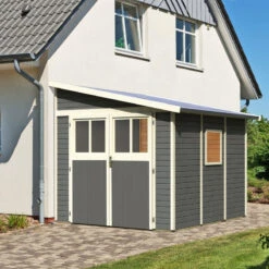 Abri De Jardin Adossé En Bois Gris Terre 6,23m² Bomlitz 3 - Karibu -Jardin Soldes abri de jardin adosse en bois gris terre 623m bomlitz 3 karibu 1