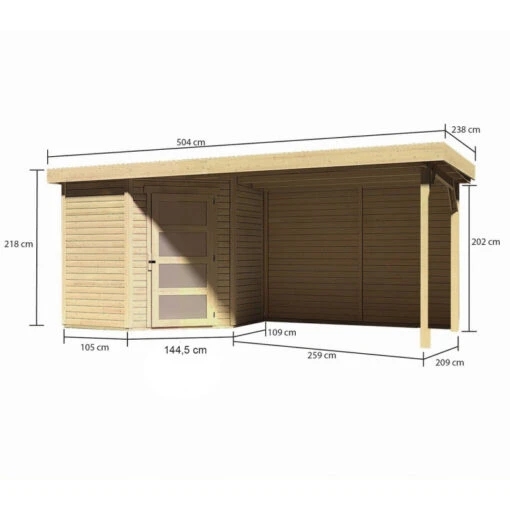 Abri De Jardin En Bois Massif 4,62m² Schwandorf 3 Avec Appentis 280cm Et Paroi Arrière – Karibu -Jardin Soldes abri de jardin en bois massif 462m schwandorf 3 avec appentis 280cm et paroi arriere woodfeeling 1