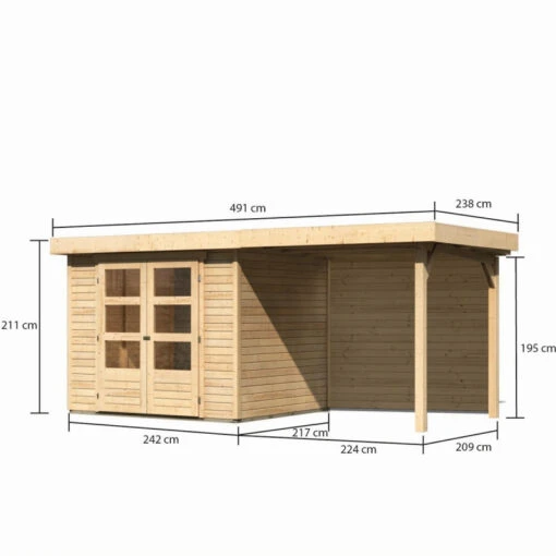 Abri De Jardin En Bois Massif 5,25m² Askola 3 Avec Appentis 240cm Et Paroi Arrière – Karibu -Jardin Soldes abri de jardin en bois massif 525m askola 3 avec appentis 240cm et paroi arriere woodfeeling 2