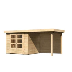 Abri De Jardin En Bois Massif 5,25m² Askola 3 Avec Appentis 240cm Et Paroi Arrière – Karibu -Jardin Soldes abri de jardin en bois massif 525m askola 3 avec appentis 240cm et paroi arriere woodfeeling 3