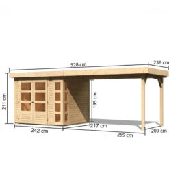 Abri De Jardin En Bois Massif 5,25m² Kerko 3 Avec Appentis 280cm – Karibu -Jardin Soldes abri de jardin en bois massif 525m kerko 3 avec appentis 280cm woodfeeling 1