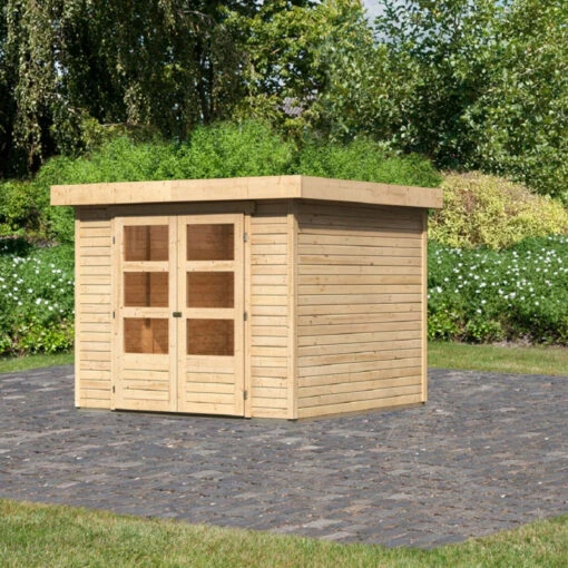 Abri De Jardin Askola 3,5 - 5,95m² En Bois Brut 19mm - Karibu -Jardin Soldes abri de jardin en bois massif 595m askola 35 woodfeeling