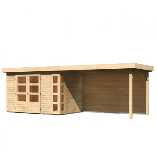 Abri De Jardin En Bois Massif 6,55m² Kerko 4 Avec Appentis 280cm Et Paroi Arrière – Karibu -Jardin Soldes abri de jardin en bois massif 655m kerko 4 avec appentis 280cm et paroi arriere woodfeeling 2