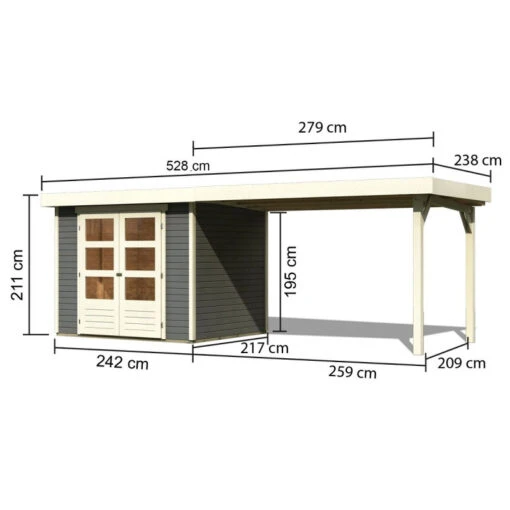 Abri De Jardin En Bois Massif Gris Terre 5,25m² Askola 3 Avec Appentis 280cm – Karibu -Jardin Soldes abri de jardin en bois massif gris terre 525m askola 3 avec appentis 280cm woodfeeling 1