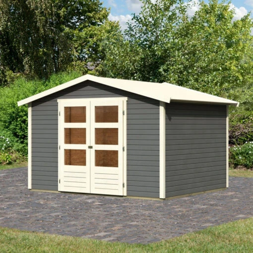 Abri De Jardin En Bois Massif Gris Terre 6,05m² Amberg 4 – Karibu -Jardin Soldes abri de jardin en bois massif gris terre 605m amberg 4 woodfeeling