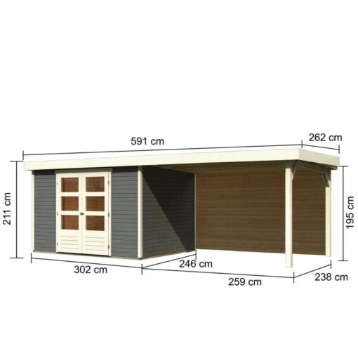 Abri De Jardin En Bois Massif Gris Terre 7,43m² Askola 5 Avec Appentis 280cm Et Paroi Arrière – Karibu -Jardin Soldes abri de jardin en bois massif gris terre 743m askola 5 avec appentis 280cm et paroi arriere woodfeeling 1