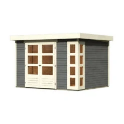 Abri De Jardin En Bois Massif Gris Terre 7,43m² Kerko 5 – Karibu -Jardin Soldes abri de jardin en bois massif gris terre 743m kerko 5 woodfeeling 2