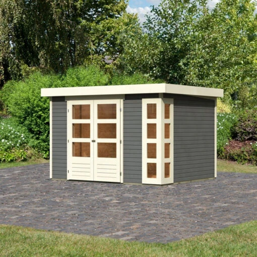 Abri De Jardin En Bois Massif Gris Terre 7,43m² Kerko 5 – Karibu -Jardin Soldes abri de jardin en bois massif gris terre 743m kerko 5 woodfeeling