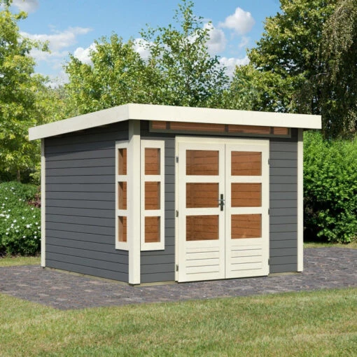 Abri De Jardin En Bois Massif Gris Terre 7,50m² Kastorf 6 – Karibu -Jardin Soldes abri de jardin en bois massif gris terre 750m kastorf 6 karibu