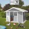 Abri De Jardin En PVC 7,5m² DECO Gris Clair Et Blanc Grosfillex + Kit Ancrage Offert -Jardin Soldes abri de jardin en pvc 75m deco gris clair et blanc grosfillex