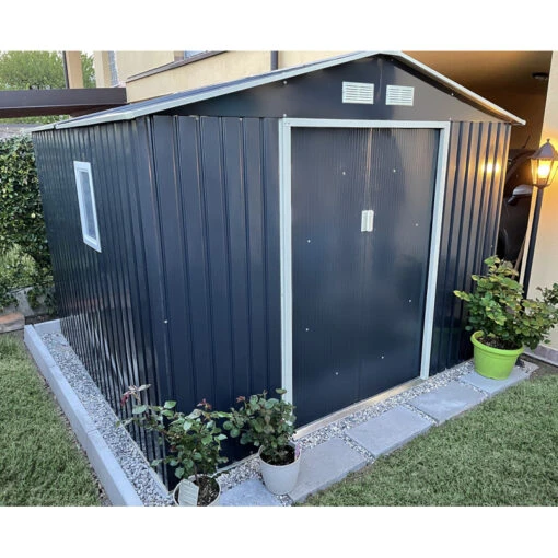 Abri De Jardin En Métal 8,84m² PLUS Anthracite + Kit D'ancrage X-METAL -Jardin Soldes abri de jardin metal 884m plus anthracite kit d ancrage x metal