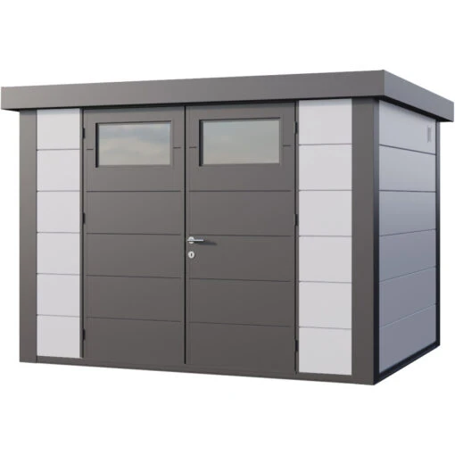 Abri En Acier Galvanisé Gris Blanc 7,1m² Avec Double Porte Eleganto 3024 Telluria -Jardin Soldes abri en acier galvanise gris blanc 71m avec double porte eleganto 3024 telluria