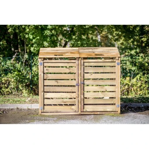 Cache Poubelle Double En Bois Massif Certifié Traité Autoclave -Jardin Soldes cache poubelle double en bois massif certifie traite autoclave 1