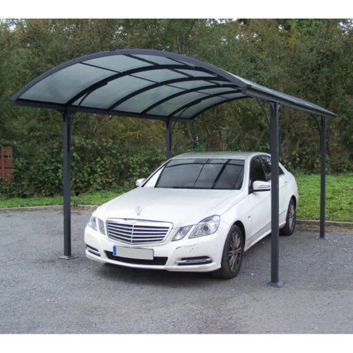 Carport 1 Voiture 14,62m² En Aluminium Et Polycarbonate 6mm ANTI-UV - Habrita -Jardin Soldes carport 1 voiture avec toit arrondi en aluminium et polycarbonate anti uv 1