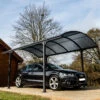 Carport 1 Voiture 14,62m² En Aluminium Et Polycarbonate 6mm ANTI-UV - Habrita -Jardin Soldes carport 1 voiture avec toit arrondi en aluminium et polycarbonate anti uv