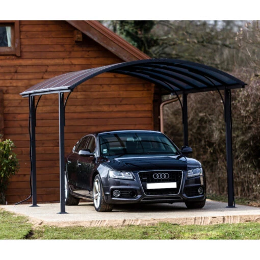 Carport 1 Voiture 14,62m² En Aluminium Et Polycarbonate 6mm ANTI-UV - Habrita -Jardin Soldes carport 1 voiture avec toit arrondi en aluminium et polycarbonate anti uv 3