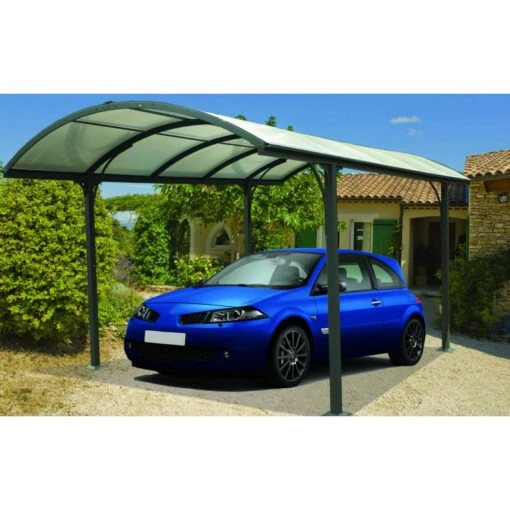 Carport 1 Voiture 14,62m² En Aluminium Et Polycarbonate 6mm ANTI-UV - Habrita -Jardin Soldes carport 1 voiture avec toit arrondi en aluminium et polycarbonate anti uv 4