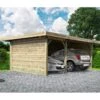 Carport Configuré 7x5x2,5m En Bois Traité Autoclave Avec 3 Parois Latérales Pleines - SOLID -Jardin Soldes carport configure 7x5x25m en bois traite autoclave avec 3 parois laterales pleines solid