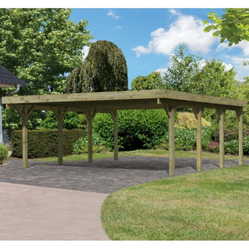 Carport Double En Bois Autoclave 40,2m² Et Toit En PVC Gris – KARIBU -Jardin Soldes carport double en bois autoclave 402m et toit en pvc gris karibu