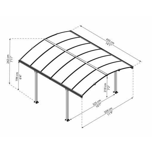 Carport En Alu Gris Et Polycarbonate 1 Voiture 15,6m² Arcadia™ 4300 – Canopia -Jardin Soldes carport en alu gris et polycarbonate 1 voiture 156m arcadia 4300 canopia 2