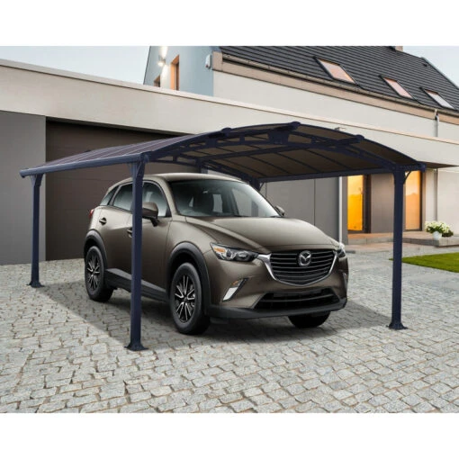 Carport En Alu Gris Et Polycarbonate 1 Voiture 15,6m² Arcadia™ 4300 – Canopia -Jardin Soldes carport en alu gris et polycarbonate 1 voiture 156m arcadia 4300 canopia