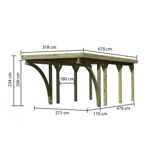 Carport En Bois Autoclave 20,9m², Toit En Acier Et Deux Poteaux En Arc – KARIBU -Jardin Soldes carport en bois autoclave 209m toit en acier et deux poteaux en arc karibu 1