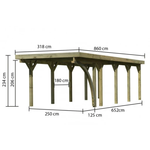 Carport En Bois Autoclave 26,9m² Avec Poteau En Arc Et Toit En Acier – KARIBU -Jardin Soldes carport en bois autoclave 269m avec poteau en arc et toit en acier karibu 1