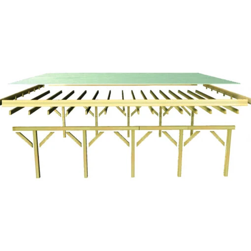 Carport En Bois Autoclave 26,9m² Avec Poteau En Arc Et Toit En Acier – KARIBU -Jardin Soldes carport en bois autoclave 269m avec poteau en arc et toit en acier karibu 4