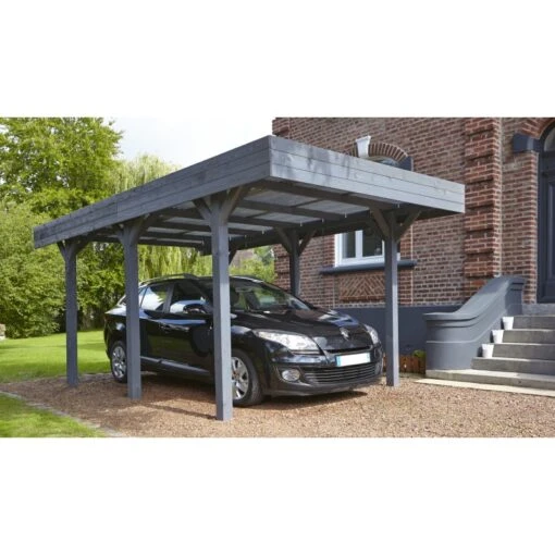 Carport Simple 15,75m² En Bois Lasuré Gris Anthracite Louison Forest Style -Jardin Soldes carport simple 1575m en bois lasure gris anthracite louison madeira