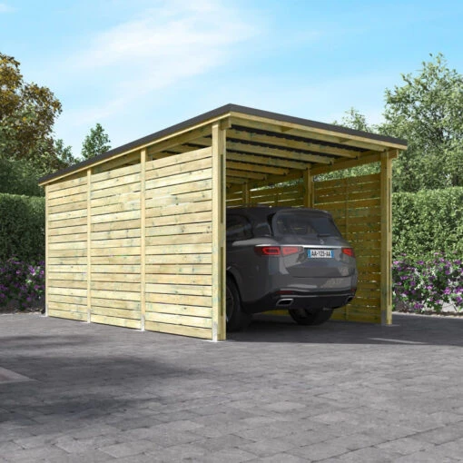 Carport Simple En Bois Autoclave 19,6m² + Toit En Acier César – Forest Style -Jardin Soldes carport simple en bois autoclave 2092m toit en acier shelty forest style 1