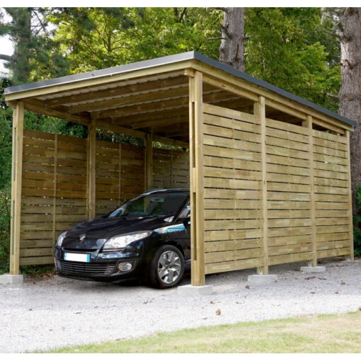 Carport Simple En Bois Autoclave 19,6m² + Toit En Acier César – Forest Style -Jardin Soldes carport simple en bois autoclave 2092m toit en acier shelty forest style