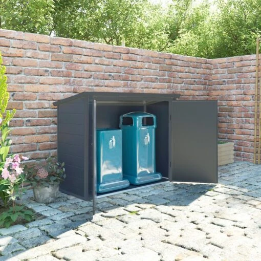 Coffre De Jardin En Résine - Cache Poubelles Anthracite 1,79m² JOBU -Jardin Soldes coffre de jardin en resine cache poubelles anthracite 179m jobu