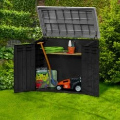 Coffre De Jardin Multifonctions En Résine 1200L Toit Plat Noir - Keter -Jardin Soldes coffre de jardin multifonctions en resine 1200l toit plat keter 2