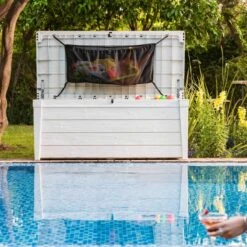 Coffre De Piscine En Résine Blanc 455L Pool Box – Keter -Jardin Soldes coffre de piscine en resine blanc 455l pool box keter 2