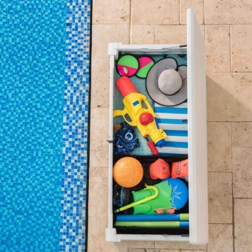 Coffre De Piscine En Résine Blanc 455L Pool Box – Keter -Jardin Soldes coffre de piscine en resine blanc 455l pool box keter 3