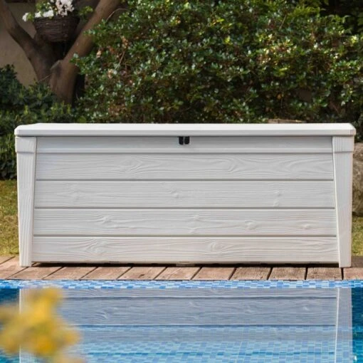 Coffre De Piscine En Résine Blanc 455L Pool Box – Keter -Jardin Soldes coffre de piscine en resine blanc 455l pool box keter