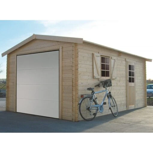 Garage 19,26m² Avec Porte Sectionnelle Motorisée Madriers 40mm SOLID -Jardin Soldes garage 1926m avec porte sectionnelle motorisee madriers 40mm solid