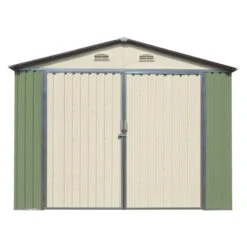 Garage Double Portes Vert Pâle Et Crème 18m² + Kit D'ancrage X-METAL -Jardin Soldes garage double portes vert pale et creme 18m kit d ancrage x metal 5