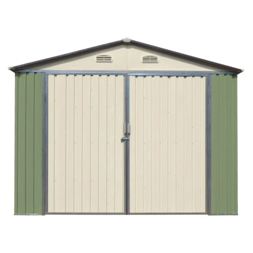 Garage Double Portes Vert Pâle Et Crème 18m² + Kit D'ancrage X-METAL -Jardin Soldes garage double portes vert pale et creme 18m kit d ancrage x metal 5