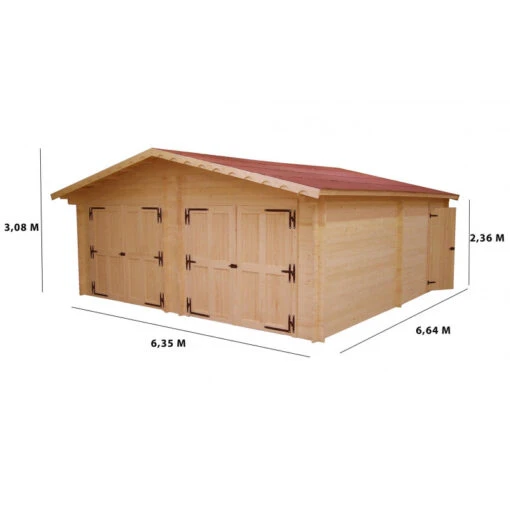 Garage Double En Bois Massif 42,16m² – Madriers 60mm – Habrita -Jardin Soldes garage en bois massif 4216m madriers 60mm habrita 1