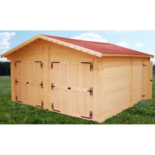 Garage Double En Bois Massif 42,16m² – Madriers 60mm – Habrita -Jardin Soldes garage en bois massif 4216m madriers 60mm habrita 2