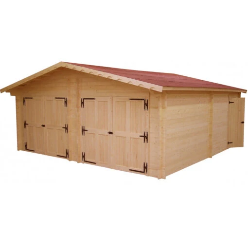 Garage Double En Bois Massif 42,16m² – Madriers 60mm – Habrita -Jardin Soldes garage en bois massif 4216m madriers 60mm habrita