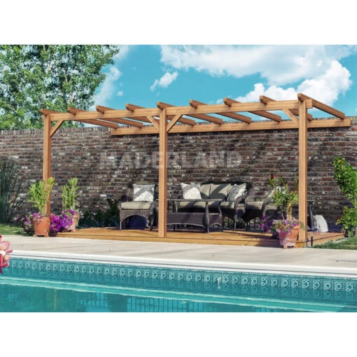 Pergola Adossée En Bois Lamellé-collé 600x300cm Palma – Maderland -Jardin Soldes pergola adossee en bois lamelle colle 600x300cm palma maderland