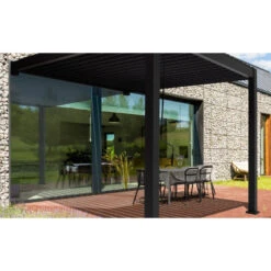 Pergola Bioclimatique Adossée En Alu Anthracite 3x3m Ombrea -Jardin Soldes pergola bioclimatique adossee en alu anthracite 3x3m ombrea 1