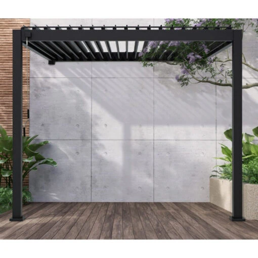 Pergola Bioclimatique Adossée En Alu Anthracite 3x3m Ombrea -Jardin Soldes pergola bioclimatique adossee en alu anthracite 3x3m ombrea