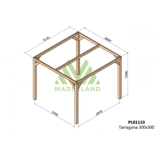 Pergola En Bois Lamellé-collé 300x300cm Tarragona – Maderland -Jardin Soldes pergola en bois lamelle colle 300x300cm tarragona maderland 1