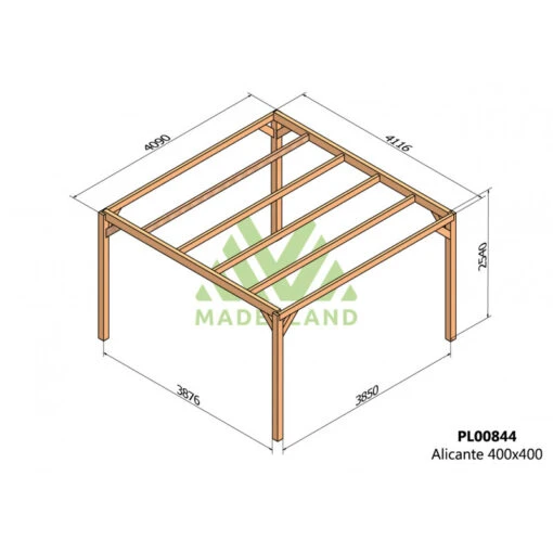 Pergola En Bois Lamellé-collé 400x400cm Alicante – Maderland -Jardin Soldes pergola en bois lamelle colle 400x400cm alicante maderland 1